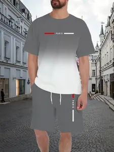 Fashionable Numeric Letter Sports Two-Piece Set, Casual Short Sleeve Fitted Design, Comfortable Shorts for Active Lifestyle