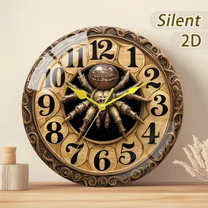 Wooden/clear Glass Creative Clock Gift Set, Large Spider Center, Optional Sizes 20-35 Cm, Battery Driven, Home Decor, Holiday Gifts