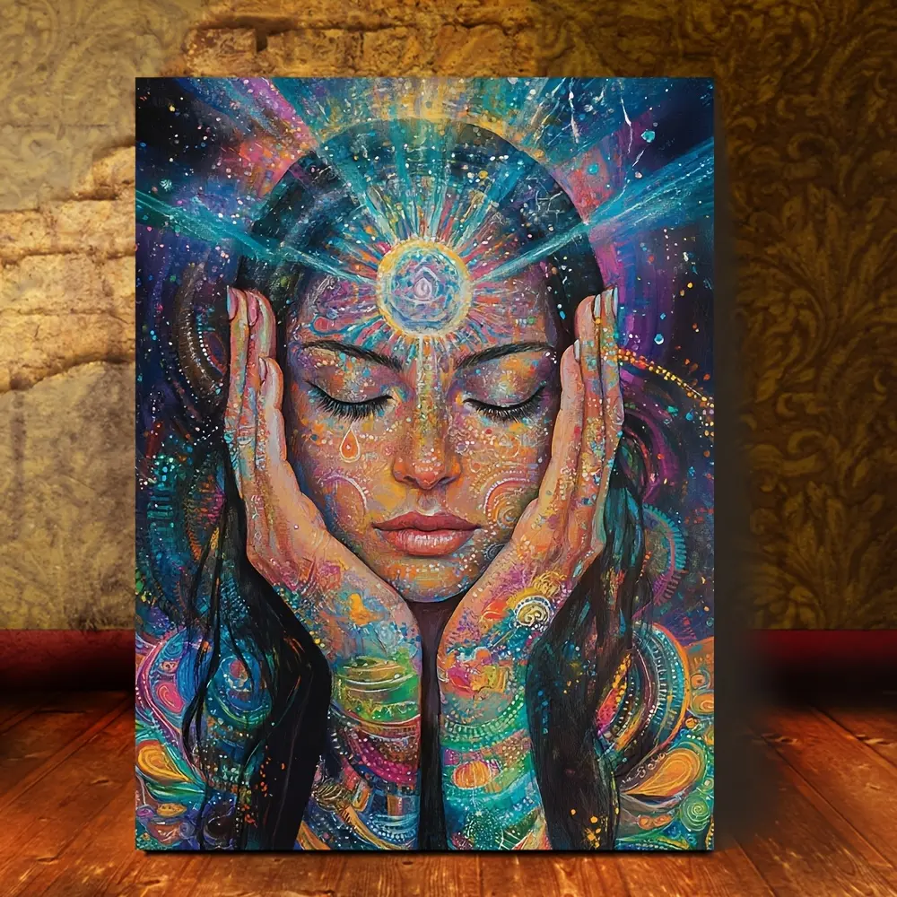Framed Wood Canvas Wall Art - 1-Piece 2D Reiki Healer Polka Dot Print, Vibrant Cosmic Energy Design, 11.8in x15.7in (30cm x40cm) Wrapped Ready-to-Hang Decor for Bedroom, Meditation Space (4th of July, Black Friday, Independence Day, Chinese New Year), Bac