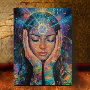 2D Print, 1 Piece Exquisite Art Print of a Reiki Healer - Framed Canvas Wall Art, Ready to Hang, 11.8"x15.7"(30x 40cm ) with Vibrant Cosmic Energy Design for Bedroom, Living Room, and Meditation Space Decoration, Meditation Room Decor, Wrapped Canvas