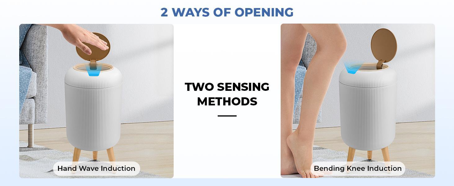 Pukomc Smart Induction Trash Can, Waterproof Plastic Wastebasket for Kitchen, Bathroom, Bedroom, Office, Outdoor, Hands-Free Operation