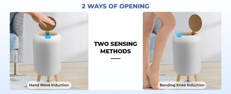 Pukomc Smart Induction Trash Can, Waterproof Plastic Wastebasket for Kitchen, Bathroom, Bedroom, Office, Outdoor, Hands-Free Operation