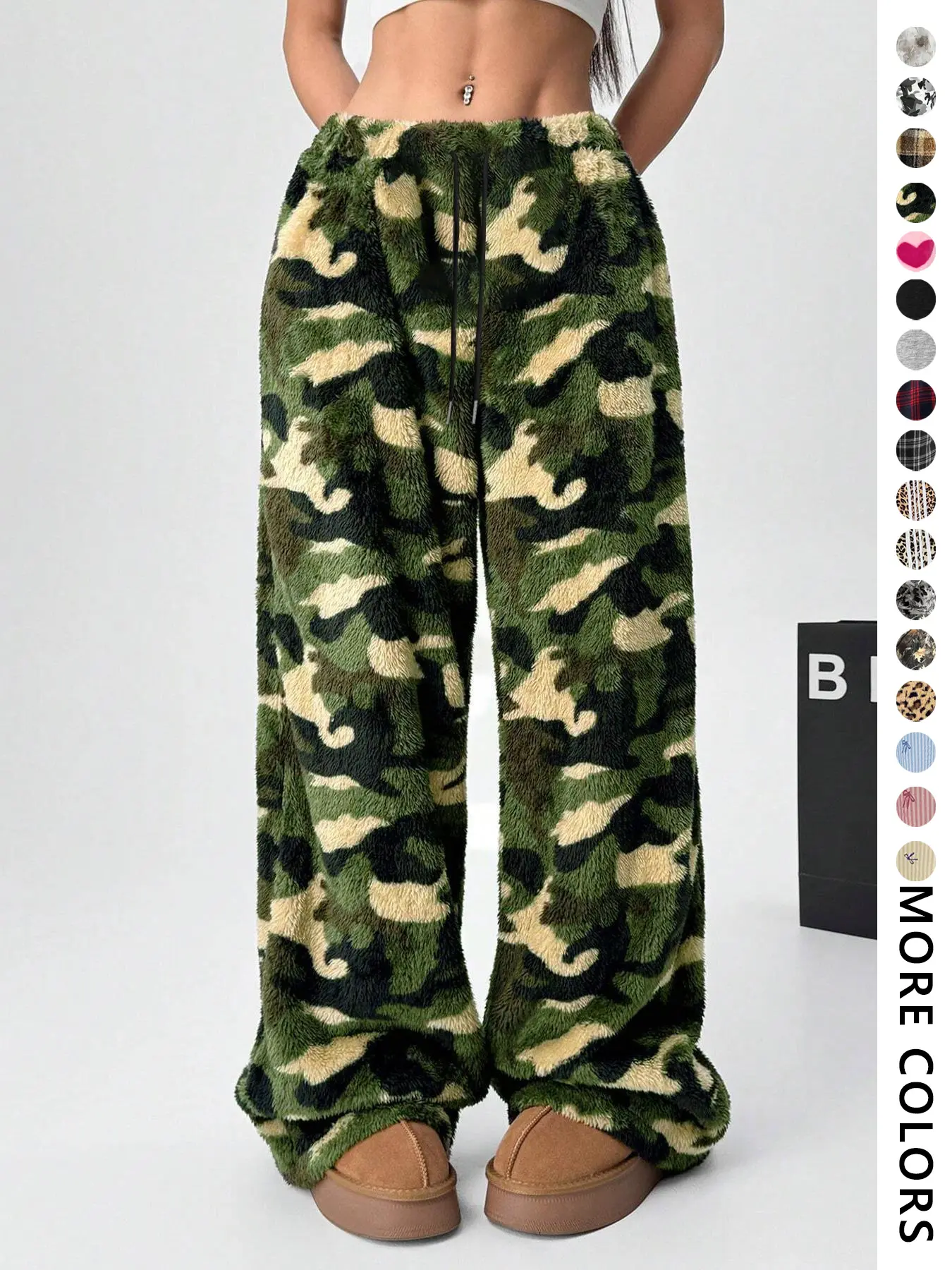 Y2K Fuzzy Pajama Pants Women Wide Leg Plush Lounge Bottoms Warm Winter Fleece Sleepwear, Pjs, Loungewear High Waisted Leopard Print Trousers, Super Soft Fleece Lounge Pants for Women Warm Winter Sherpa Pajama Bottoms Elastic Waist Baggy Flannel Trousers