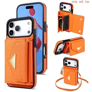 Crossbody Lanyard Leather Wallet Card Phone Case Smartphone for IPhone 17 Air 16E 16 Pro Max 15 14 Plus 13 12 Leather Cover