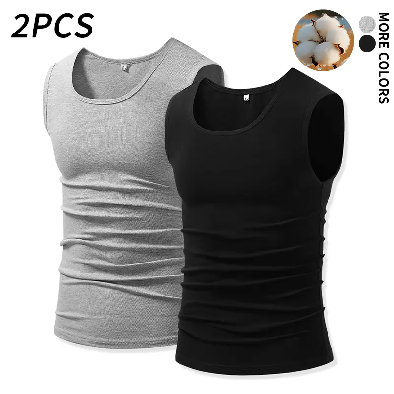 2-pcs solid-color cotton sleeveless tank tops with a stretchy, comfortable fit; lightweight, sweat-wicking base layers that are versatile for all seasons.Suitable for sports training; can also be worn under shirts, hoodies, and jackets.