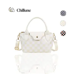 Fashionable Checkerboard Shoulder Bag – Minimalist Crossbody Purse with Detachable Strap & Smooth Zipper