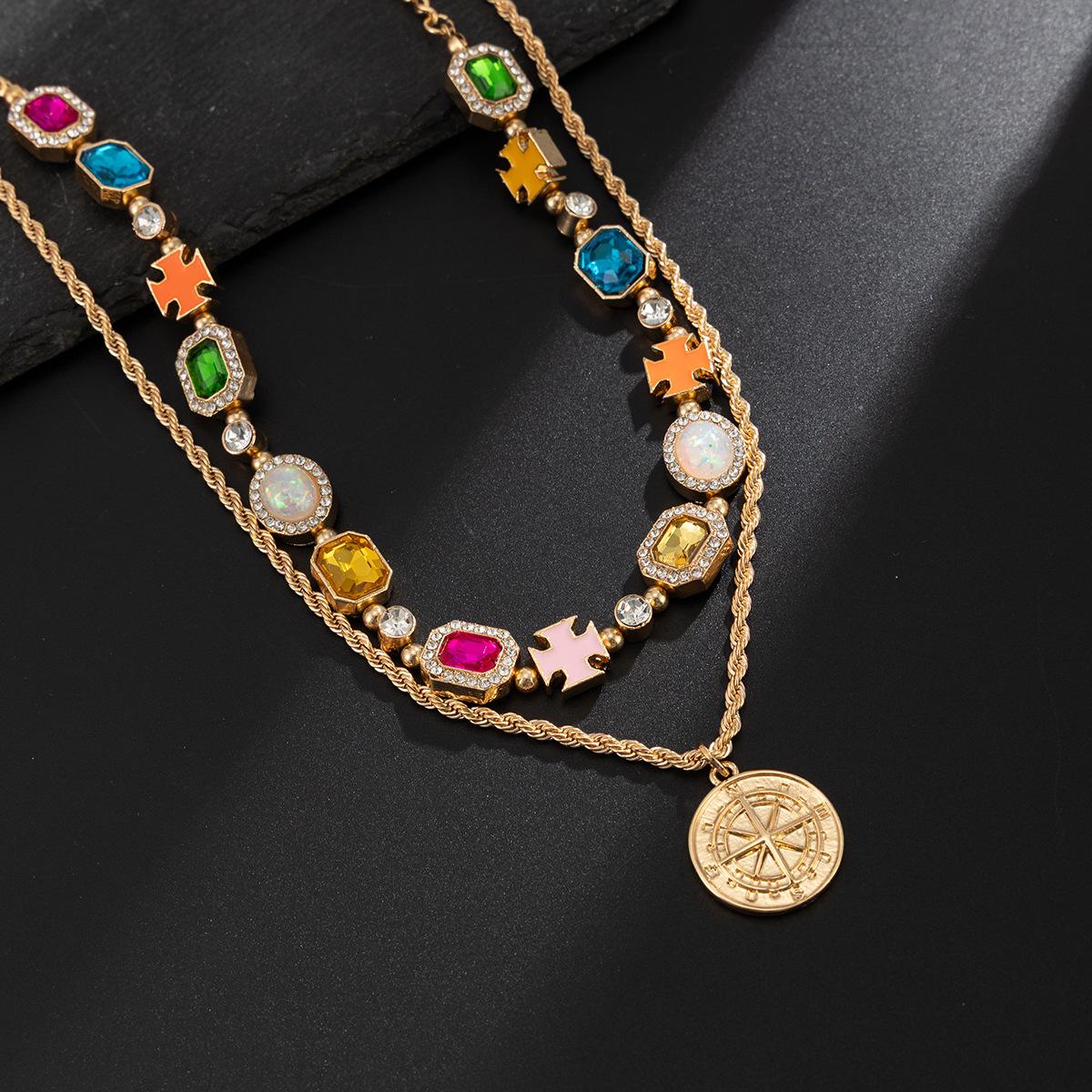 European and American cross-border colorful gemstone gold jewelry chain, fashionable and dazzling, high-end, light luxury, versatile necklace set