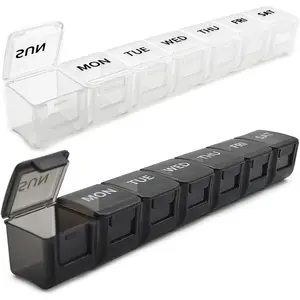 2 Pack Weekly Pill Organizer, Large 7 Day Pill Case, Daily Vitamin Case Medicine Box, AM/PM Pill Containers for Medicine Supplements Fish Oil(White & Black)