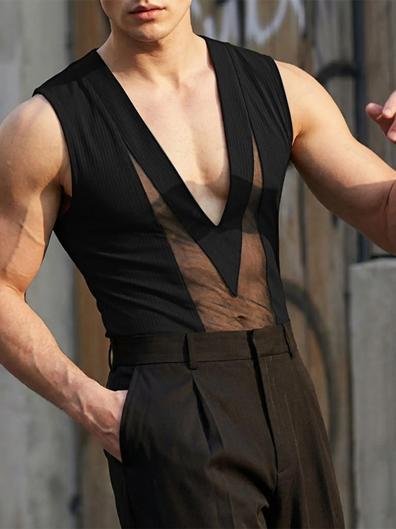 INCERUN Men's Fashion Casual Tank Top, Sleeveless Mesh Patchwork Knit Vest, Perfect for Daily Wear, Stylish and Comfortable, Ideal for Everyday