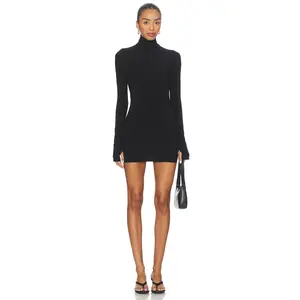 Norma Kamali Long Sleeve Slim Fit Turtleneck Pickleball Dress in Black