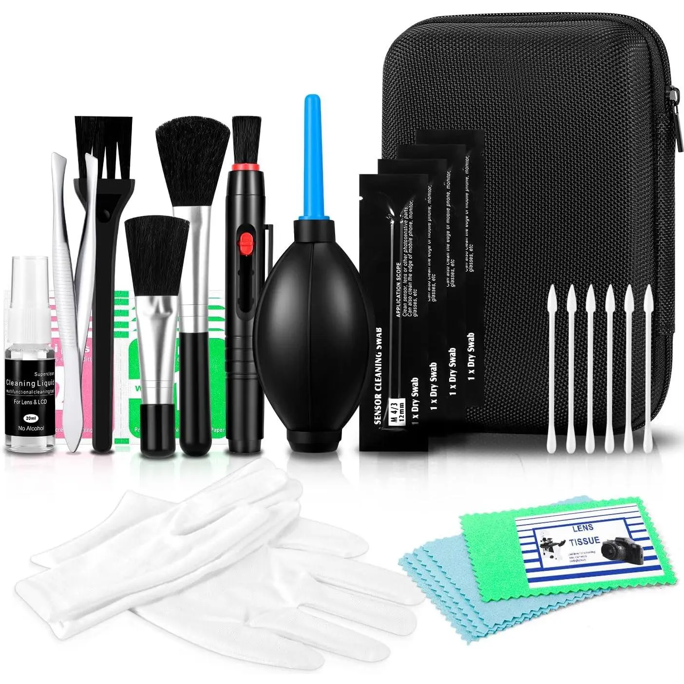 Camera Lens Cleaning Kit - Mirrorless and DSLR Camera Cleaning Kit, Including Lens Paper/Blower,  swabs, dust Free Cloth, Lens Pen, Cleaning Brush