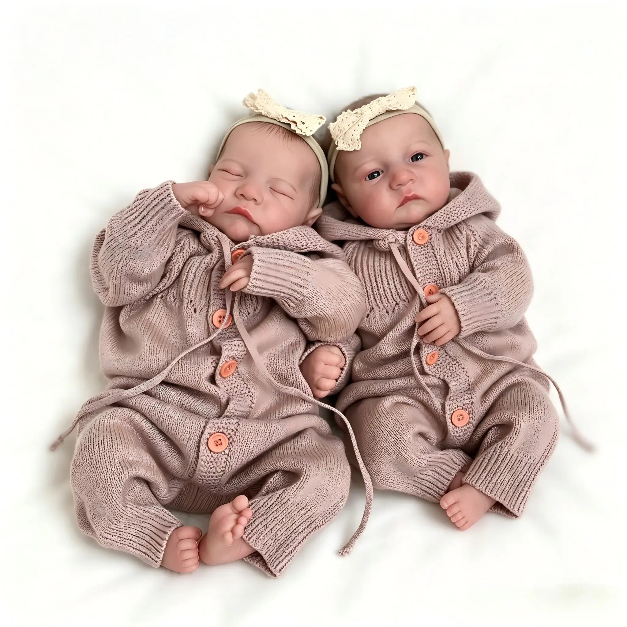 19-Inch Twins Reborn Baby Dolls Set, Unisex Fabric-Vinyl Dolls with Knit Sweater Outfits, Hand-Painted Hair, Bottle, Pacifier, Box & Full Accessory Set, Gift for 4-6 Years Olds, Ideal for Collectors