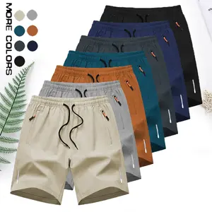 Men's Quick Dry Breathable Casual Shorts, Summer Elastic Drawstring Waist Athletic Shorts with Zipper Pockets for Men football badminton basketball everyday outdoor activity