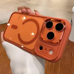 【 iPhone17 Pro max case 】Orange frosted liquid acrylic magnetic Phone case iphone17 Pro Max 16 for iPhone case soft shell TPU Anti fall silicone