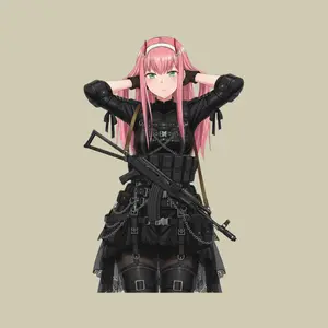Zero Two Goth Tactical Commander Sticker, Pink Hair Chain Gear, Heavy Loadout, Vinyl for Helmet, Locker & Rifle Case