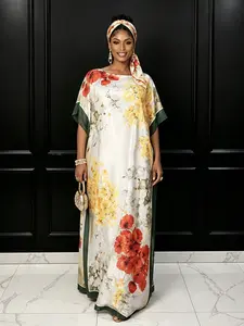 Women's Floral Flower Series Print Lightweight Long Dress & Scarf Set, Boho Casual Shawl Dress & Scarf Set for Beach Vacation Holiday, Ladies Clothes for All Seasons