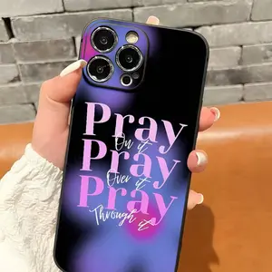 Prayer pattern phone case with luminous light and inspirational text design, suitable for iPhone 17/16/15/14/13/12/11 Pro models, made of TPU material, with shock protection. Is a great gift, phone protection, daily incentive, beautiful phone case, decor