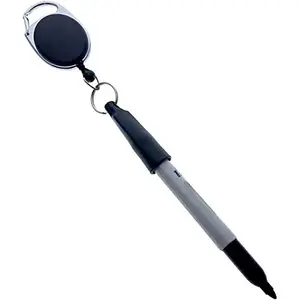 5 Pack - Retractable Pen Reel for Thick Markers & Carpenter Pencils - Carabiner Clip for Apron, Belt Loop or Bag Strap -   for Baristas - Pen Leash for  (Black)