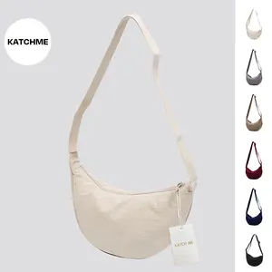 KatchMe Women's Versatile Solid Color Zipper Crossbody Bag, Leisure Lightweight Dumpling Bag for Daily Outdoor, Casual Shoulder Bag, Women Crescent Bag