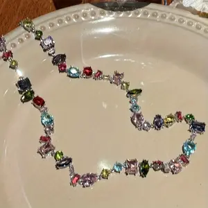 1 multicolor crystal necklace inspired by sweet candy, luxurious geometric rainbow design