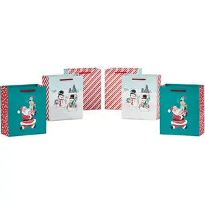 Hallmark 6" Small Vintage Christmas Gift Bag Bundle (6 Bags: Retro Santa, Snowmen, Red, Green and White Stripes) for Gift Cards, Party Favors, Treat Bags, Teacher Presents Hallmark