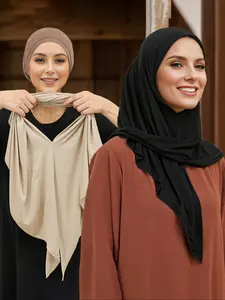 2pc Women's Plain Color Convenient Head Scarf, Easy Wear Stitched Pullover Triangle Shawl, Sun Protection Breathable Classic Turban, Turban Hijab