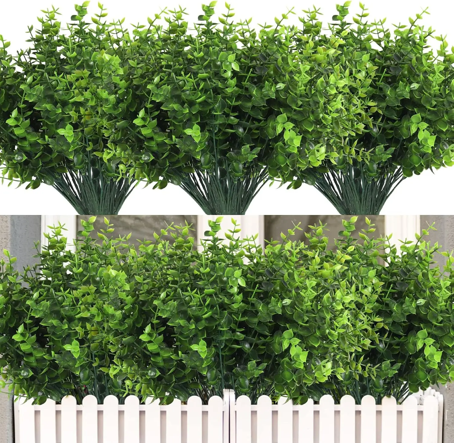 20-Bundles Pack Durable UV-Resistant Artificial Greenery Set - Decorative Boxwood Shrubs, Eucalyptus Plastic Fake Plants with 13.2 in Iron Accent for Farmhouse Bedrooms, Bookshelves, Balcony, Floral Wedding Home Decor