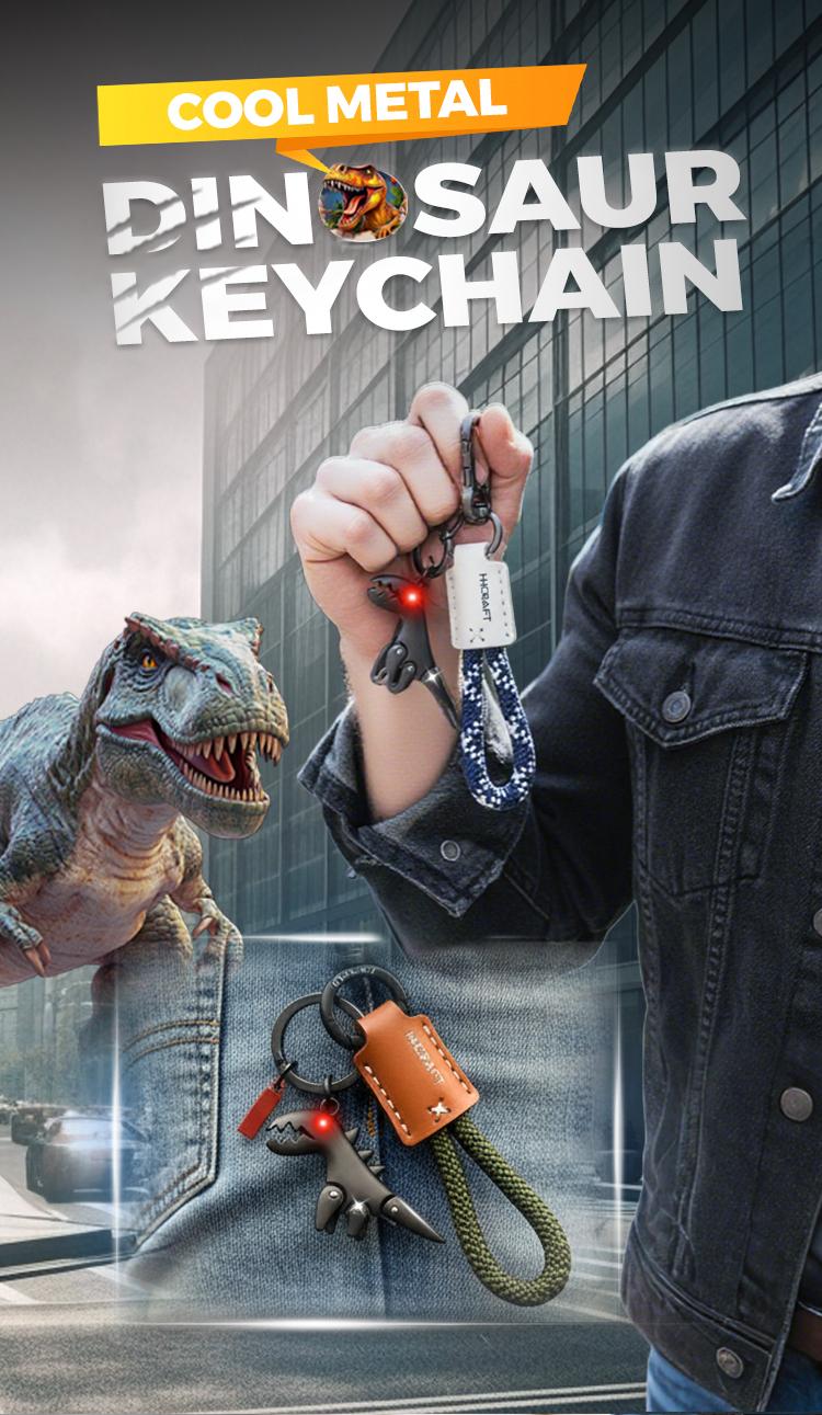 Weseecase Premium Metal Dino Keychain Retro Braided Rope & Leather Key Ring for Car Keys & Bags Durable & Stylish Accessory
