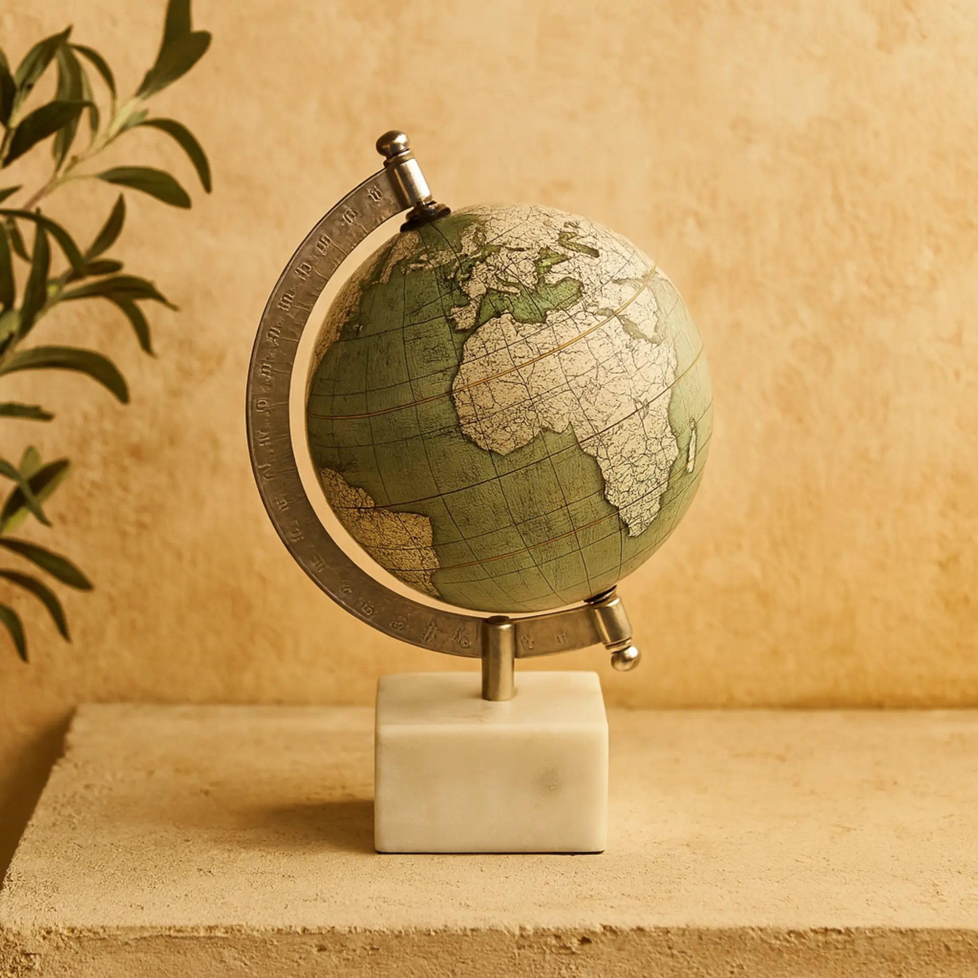 White Marble Educational Geographic Earth Globe with Marble Base, Minimalist Contemporary Table Top Decor for Living Room with Stoppers (School & Office Stationery Supplies)