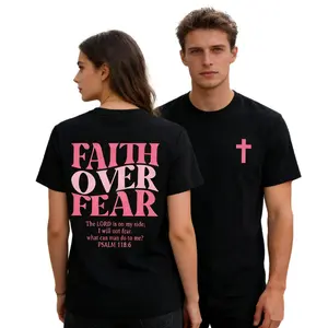 Faith Over Fear Graphic Tees - Vintage Trendy Urban Streetwear for Fashion Lovers - Stylish Casual Gym/Everyday Wear with Minimalist Bold Slogan & Soft Comfort For