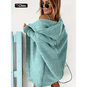 Women's Plain Drop Shoulder Hooded Midi Cardigan Without Top, Casual Long Sleeve Open Front Knitwear for Daily Outdoor Wear, Women Knitwear（gift）（gift）