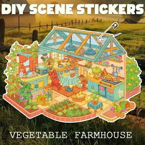 Spring Garden Farmhouse Scene Sticker, DIY Farm Theme Stickers, Tea House Stickers, Forest Cabin, Vegetable Farmhouse, Mobile Phone Case Decals