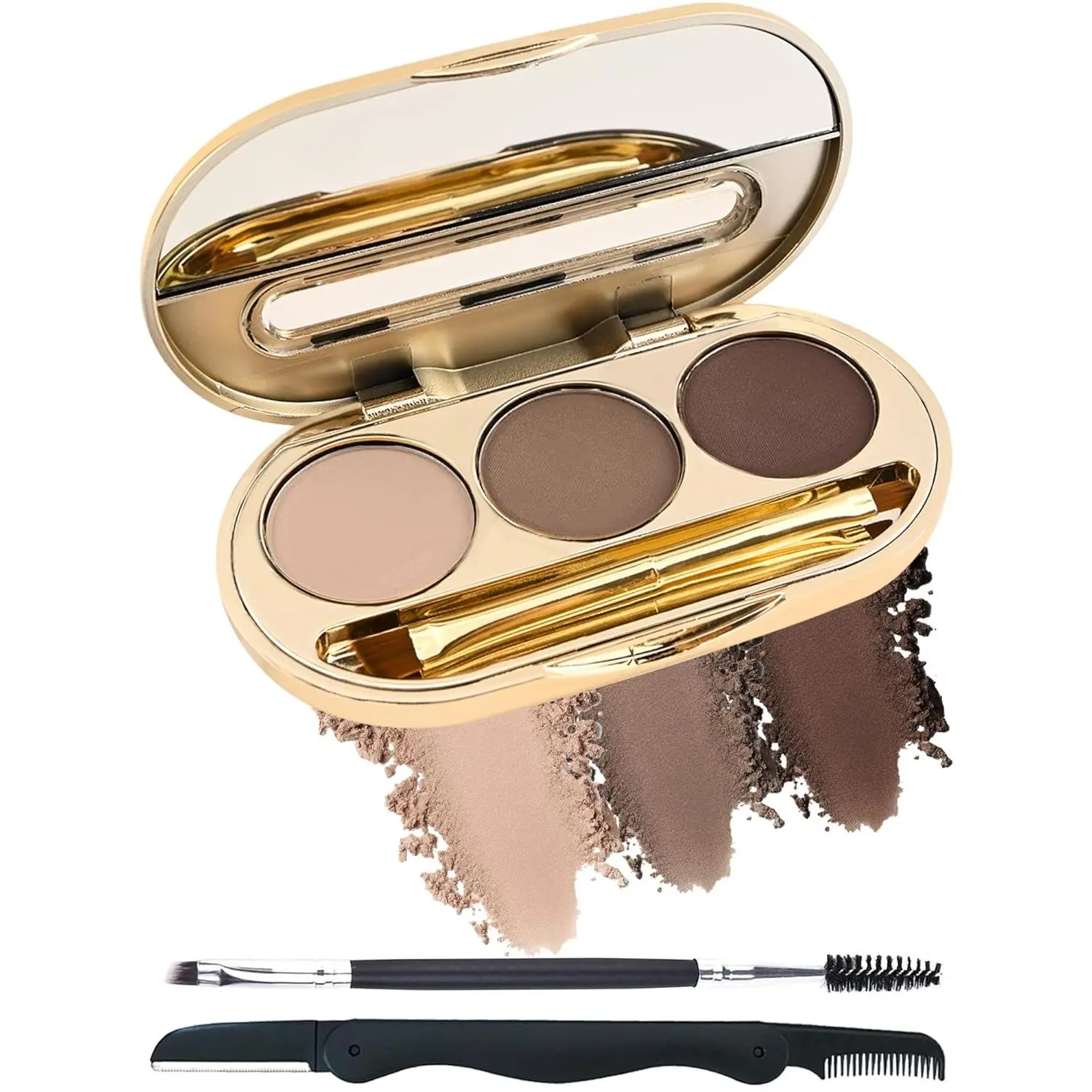 Eyebrow Powder Makeup Kit-3 Colors Eye Brow Tinting Powder Palette for Women Eyebrows Long-Lasting Waterproof, Dark Light Black Brown Brow Filler, Enhance & Define Brows, With Mirror, Brow Tool-Set 03