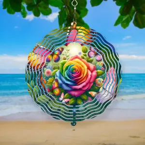 Whimsical Flower and Butterfly Wind Spinner, Double-Sided Rotating Garden Art, Butterfly Wind Sculptures for Home Garden Decor