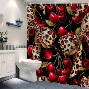 Luxurious Cherry Shower Curtain, Bathroom Decorative Curtain, Bath Divider Curtain, Thick Light Blocking Curtain, 1pc Jit