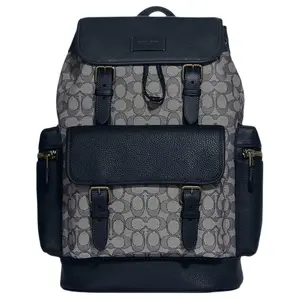 COACH Sprint 29 Classic Monogram Drawstring Backpack with Quick-Release Clasp – Large Fabric and Leather Unisex Bag in Gray and Black