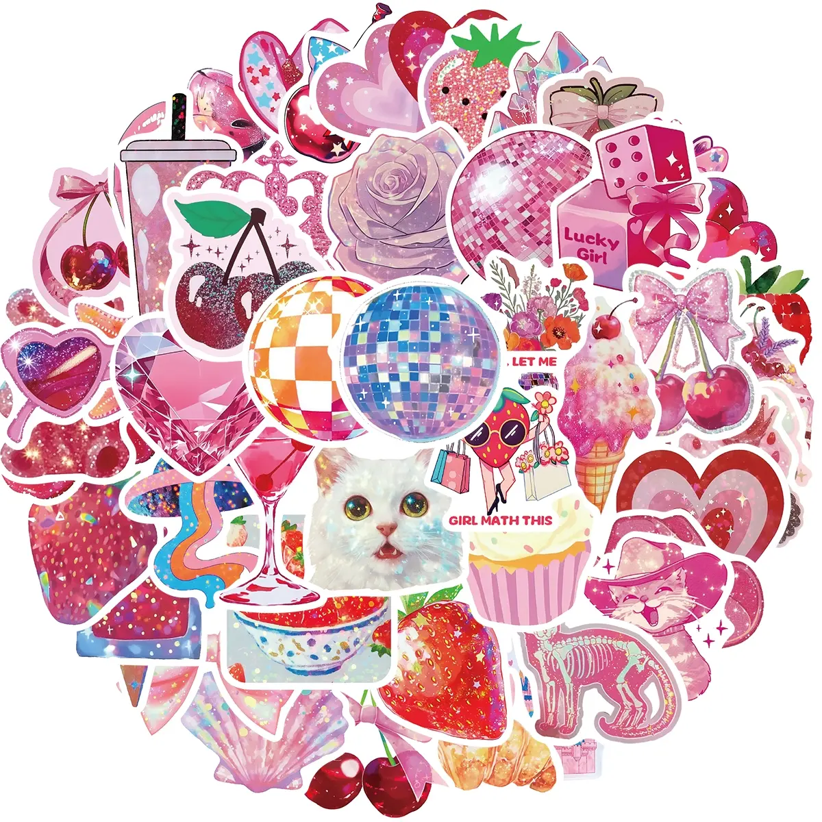 50PCS Stickers Pink Aesthetic Decorative Sticker Collage Pack Cute Bow Tie Stickers for Girls Pink Sticker for Laptop Vinyl Waterproof Sticker Aesthetic Decals Sticker Packs