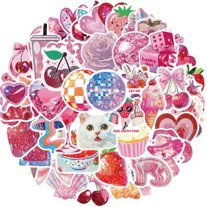 50PCS Stickers Pink Aesthetic Decorative Stickers Pack Cute Bow Tie Stickers for Girls Pink Sticker for Laptop Vinyl Waterproof Sticker Aesthetic Decals Sticker Packs