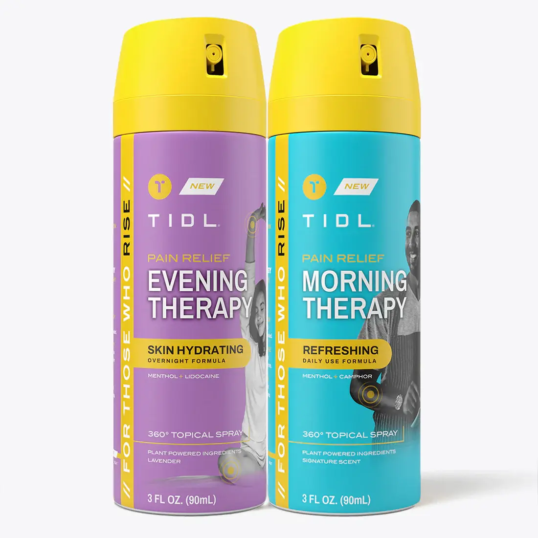 TIDL Day & Night Pain Relief Bundle - Morning Therapy (Citrus) + Evening Therapy (Lavender). 24-Hour Recovery System for Stiffness & Sleep. Turmeric & Lidocaine Formulas. 2-Pack (3 fl oz each)