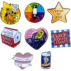 9PC Funny Enamel Pins Pack Cute Cool Fun Pin for Lapel Backpack Jacket Hat Bag Adult Teens Girls Boys, Small Buttons Unique Novelty Mood Assorted Cartoon Cheap Bulk Craft Supply Accessories Gifts