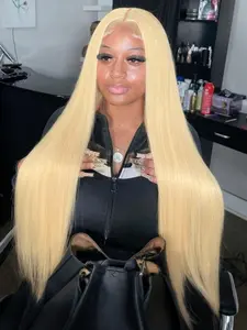 #613 Blonde Wig 13x4 Lace Front Wigs Soft HD Transparent Lace Frontal Wig Free Parting Pre-Plucked Hairline Heat Resistant Sycthetic Straight Wig for Women Daily Wear Classic Elegant Wig Dating Party 28 Inches