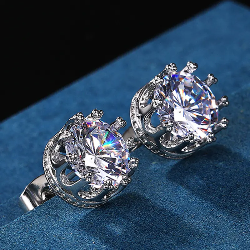 【Must be】  Shining Crown Gold-Tone 1CT D/VVS1 Moissanite Stud Earrings, S925 Silver 4-Prong Setting, Luxury Gift with Jewelry Box, Shining Earrings