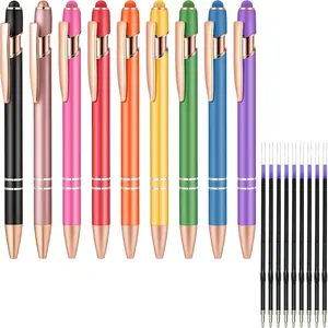 18 Pack Ballpoint Pens Smooth Writing 2-in-1 Stylus Retractable Ballpoint Pen with Stylus tip, Office Decor Metal Stylus Pen for  Screens, 1.0 mm Black Ink (9 Pens with 9 Refills)