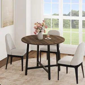 Garvee Small Round Dining Table for 4, 31.5 Inch Kitchen Table Ideal for Small Spaces, Modern Farmhouse Style with Water-Resistant Wood Surface and Sturdy Steel Frame, Perfect for Breakfast Nooks in Brown