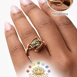 Pyrite Power Adjustable Copper Ring – Handmade Crystal Protection Ring