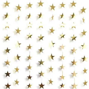 Birthday Graduation Decorations, 105Feet Gold Star Garland Party Banner Hanging- Golden Double Side Twinkle Paper Stars Streamers Backdrop for Prom Classroom Welcome Home Ceiling Decor, 8Pack