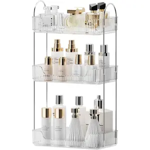 Organizer Countertop, Trays, Skincare Makeup Organizer Shelf, Counter Shelf for Cosmetics, Toiletries, Lotions, Perfumes (3, Clear)