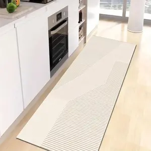 A light gray kitchen mat with line patterns, a soft and water-absorbent kitchen runner, a slip-resistant kitchen carpet suitable for hallways, entrances, and laundry rooms