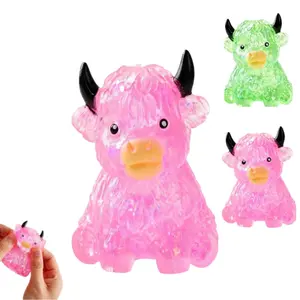 Glitter Highland Cow Squishies Fidget Toy,Highland Cow Squishy,Cute Sensory Squeeze Toy for Adults,Soft Slow Rising Stress Relief Ball, Cute Sensory Squeeze Toy for Adults
