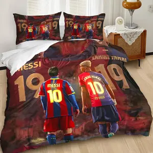 Barcelona FC Duvet Cover Set, Iconic Messi & Lamine Yamal Number 10 Print Bedding Set, Vibrant Red & Blue Stripes Design, Soft Microfiber Material, Perfect for Soccer Fans' Bedrooms, Includes 1 or 2 Pillowcase - No filling/Zipper Closure Bed Sets